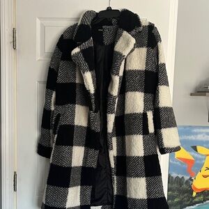 SHEIN Black and White Plaid Teddy Jacket